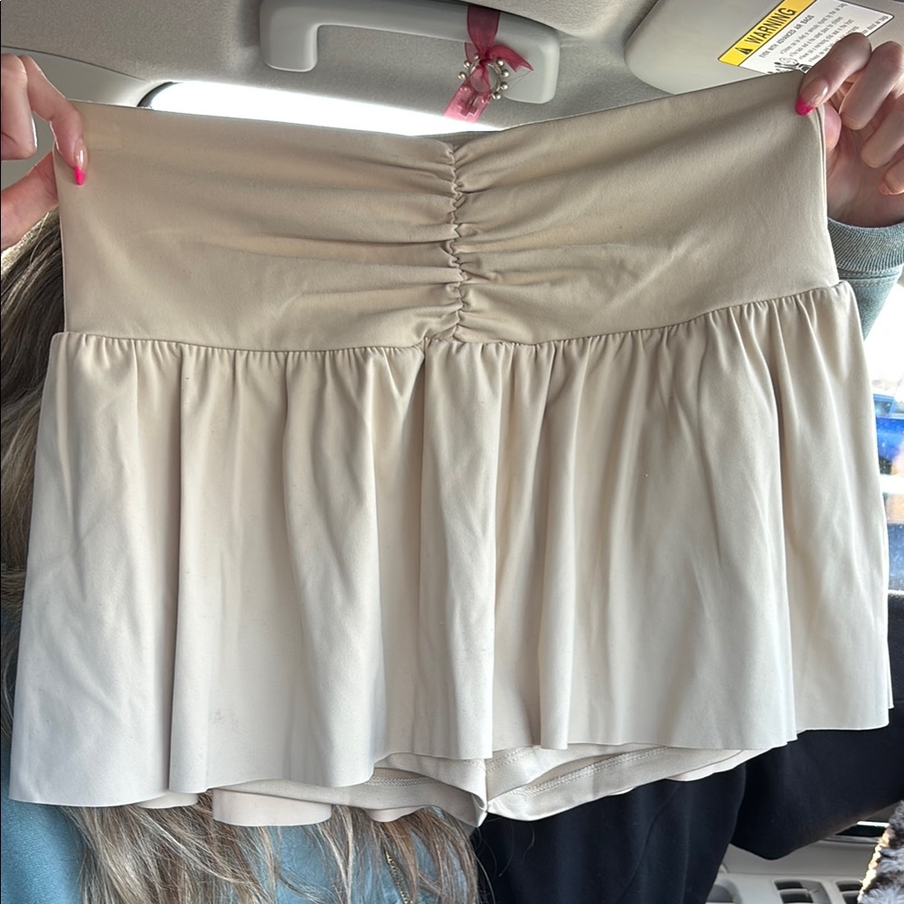 Cream Ruched Waist Skirt